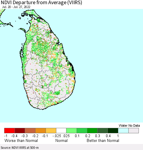 Sri Lanka NDVI Departure from Average (VIIRS) Thematic Map For 7/20/2022 - 7/27/2022