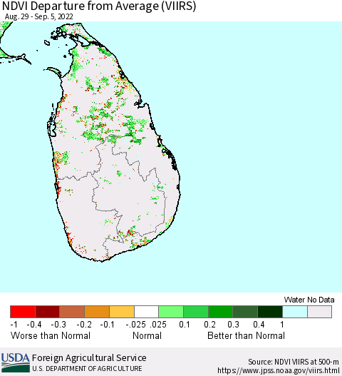 Sri Lanka NDVI Departure from Average (VIIRS) Thematic Map For 9/1/2022 - 9/10/2022