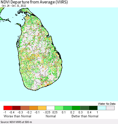 Sri Lanka NDVI Departure from Average (VIIRS) Thematic Map For 10/21/2022 - 10/31/2022