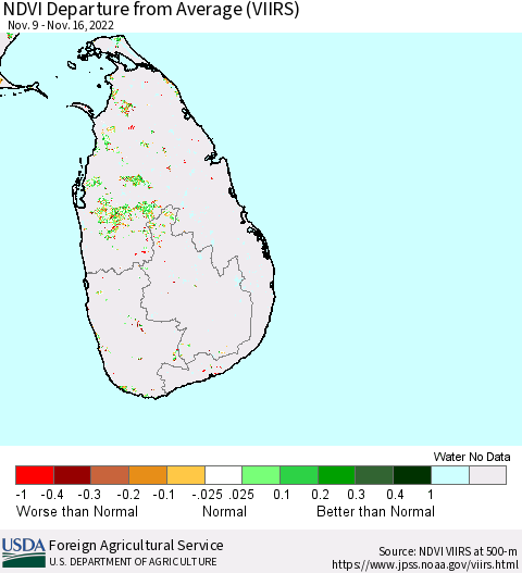 Sri Lanka NDVI Departure from Average (VIIRS) Thematic Map For 11/11/2022 - 11/20/2022