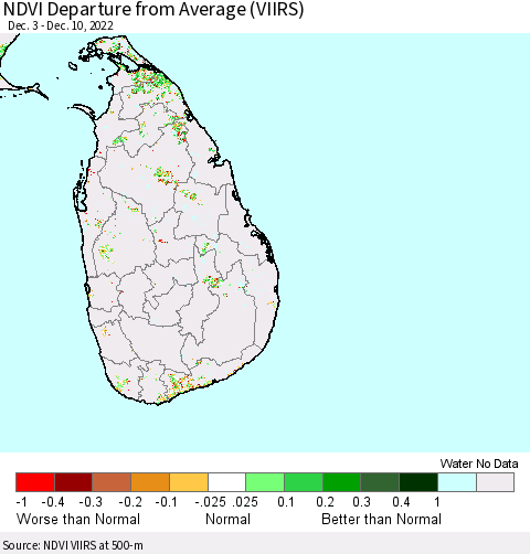 Sri Lanka NDVI Departure from Average (VIIRS) Thematic Map For 12/1/2022 - 12/10/2022