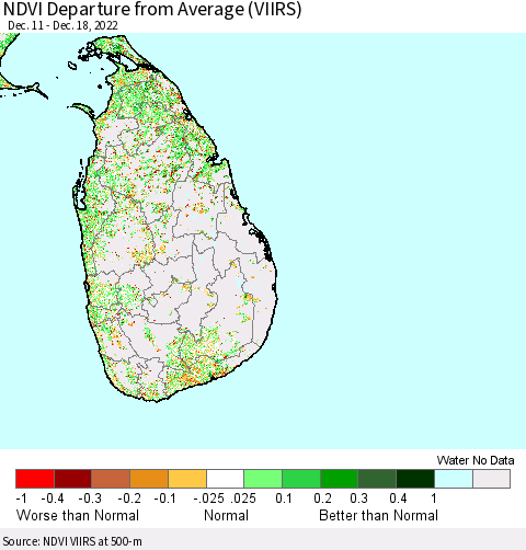 Sri Lanka NDVI Departure from Average (VIIRS) Thematic Map For 12/11/2022 - 12/18/2022