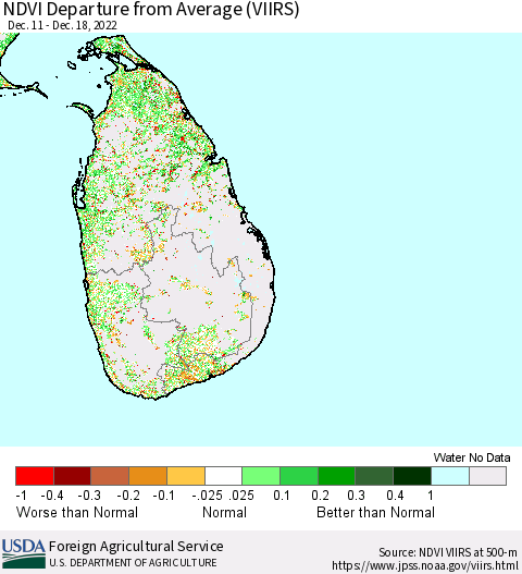 Sri Lanka NDVI Departure from Average (VIIRS) Thematic Map For 12/11/2022 - 12/20/2022