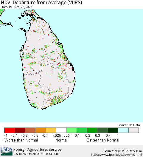 Sri Lanka NDVI Departure from Average (VIIRS) Thematic Map For 12/21/2022 - 12/31/2022