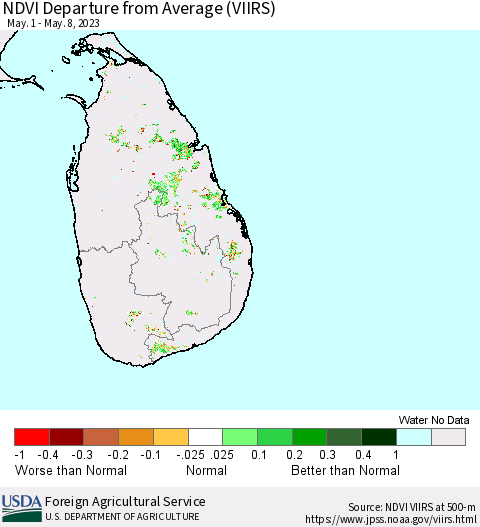 Sri Lanka NDVI Departure from Average (VIIRS) Thematic Map For 5/1/2023 - 5/10/2023