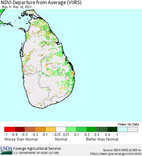 Sri Lanka NDVI Departure from Average (VIIRS) Thematic Map For 5/11/2023 - 5/20/2023