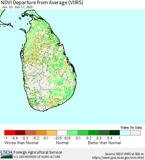 Sri Lanka NDVI Departure from Average (VIIRS) Thematic Map For 6/11/2023 - 6/20/2023