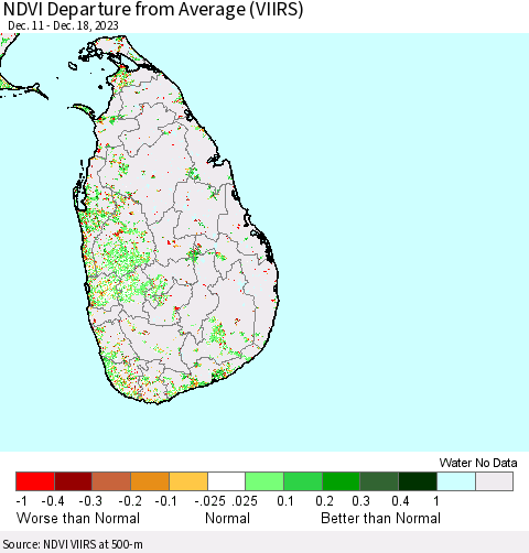 Sri Lanka NDVI Departure from Average (VIIRS) Thematic Map For 12/11/2023 - 12/18/2023