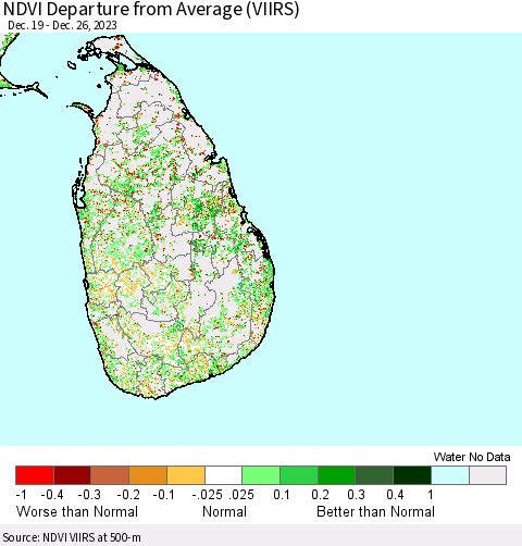 Sri Lanka NDVI Departure from Average (VIIRS) Thematic Map For 12/19/2023 - 12/26/2023