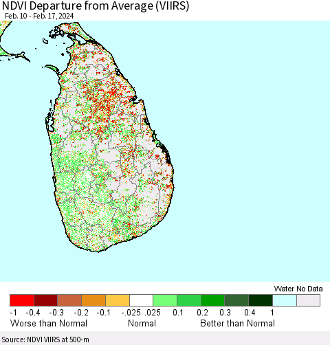 Sri Lanka NDVI Departure from Average (VIIRS) Thematic Map For 2/10/2024 - 2/17/2024