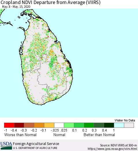 Sri Lanka Cropland NDVI Departure from Average (VIIRS) Thematic Map For 5/11/2020 - 5/20/2020
