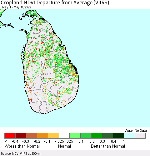 Sri Lanka Cropland NDVI Departure from Average (VIIRS) Thematic Map For 5/1/2022 - 5/8/2022