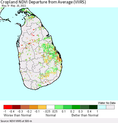 Sri Lanka Cropland NDVI Departure from Average (VIIRS) Thematic Map For 5/9/2022 - 5/16/2022