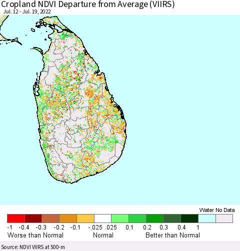Sri Lanka Cropland NDVI Departure from Average (VIIRS) Thematic Map For 7/12/2022 - 7/19/2022
