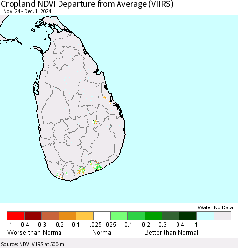 Sri Lanka Cropland NDVI Departure from Average (VIIRS) Thematic Map For 11/24/2024 - 12/1/2024