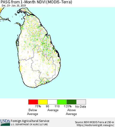 Sri Lanka PASG from 1-Month NDVI (MODIS-Terra) Thematic Map For 1/11/2019 - 1/20/2019