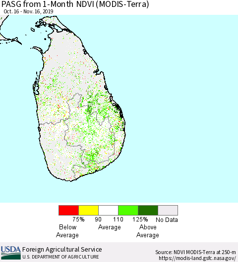 Sri Lanka PASG from 1-Month NDVI (Terra-MODIS) Thematic Map For 11/11/2019 - 11/20/2019
