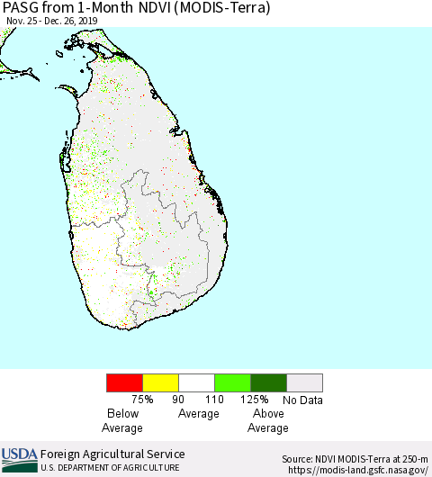 Sri Lanka PASG from 1-Month NDVI (Terra-MODIS) Thematic Map For 12/21/2019 - 12/31/2019
