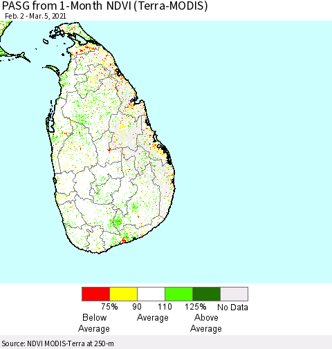 Sri Lanka PASG from 1-Month NDVI (Terra-MODIS) Thematic Map For 2/26/2021 - 3/5/2021