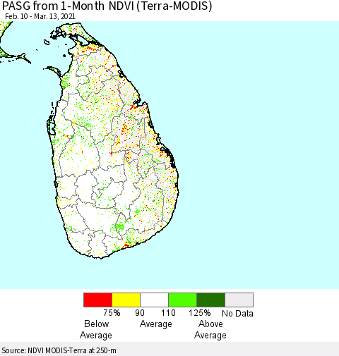 Sri Lanka PASG from 1-Month NDVI (Terra-MODIS) Thematic Map For 3/6/2021 - 3/13/2021
