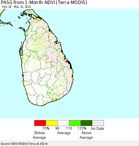 Sri Lanka PASG from 1-Month NDVI (Terra-MODIS) Thematic Map For 3/14/2021 - 3/21/2021