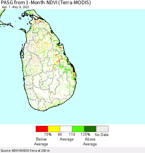 Sri Lanka PASG from 1-Month NDVI (Terra-MODIS) Thematic Map For 5/1/2021 - 5/8/2021