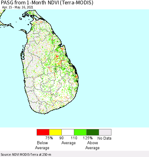 Sri Lanka PASG from 1-Month NDVI (Terra-MODIS) Thematic Map For 5/9/2021 - 5/16/2021