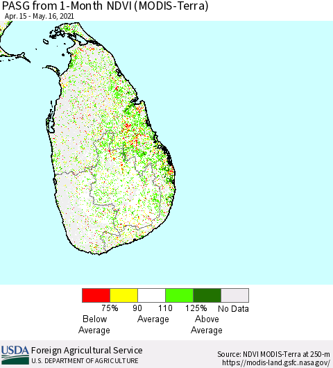 Sri Lanka PASG from 1-Month NDVI (Terra-MODIS) Thematic Map For 5/11/2021 - 5/20/2021