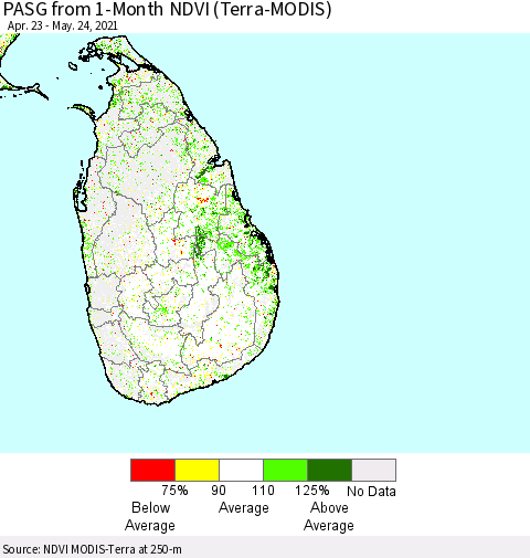 Sri Lanka PASG from 1-Month NDVI (Terra-MODIS) Thematic Map For 5/17/2021 - 5/24/2021