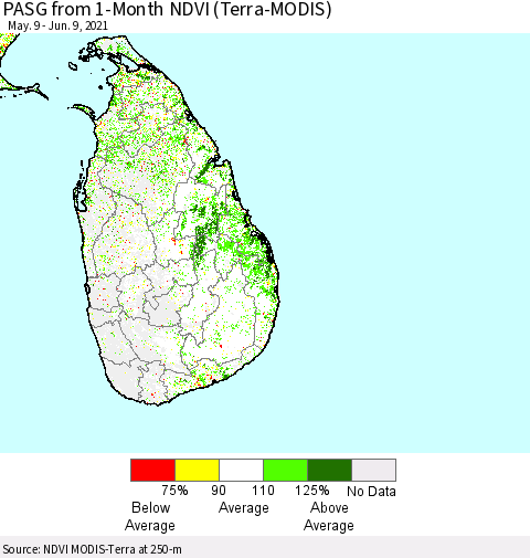 Sri Lanka PASG from 1-Month NDVI (Terra-MODIS) Thematic Map For 6/2/2021 - 6/9/2021