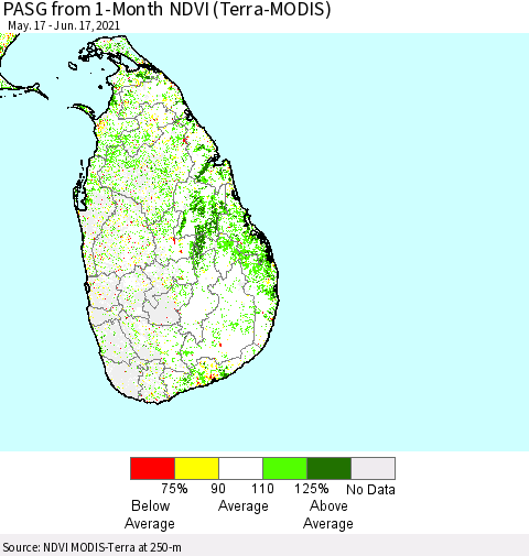 Sri Lanka PASG from 1-Month NDVI (Terra-MODIS) Thematic Map For 6/10/2021 - 6/17/2021