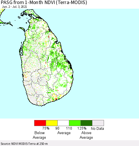 Sri Lanka PASG from 1-Month NDVI (Terra-MODIS) Thematic Map For 6/26/2021 - 7/3/2021