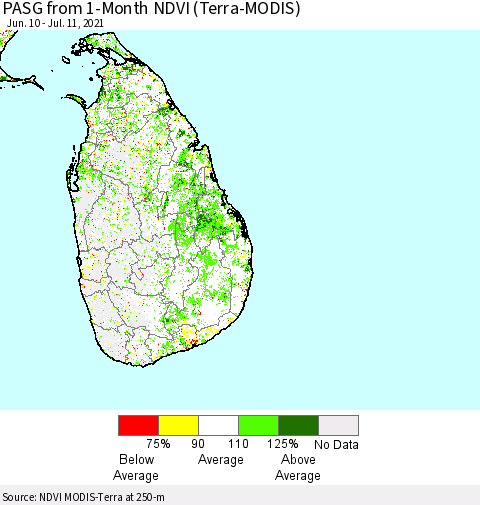 Sri Lanka PASG from 1-Month NDVI (Terra-MODIS) Thematic Map For 7/4/2021 - 7/11/2021