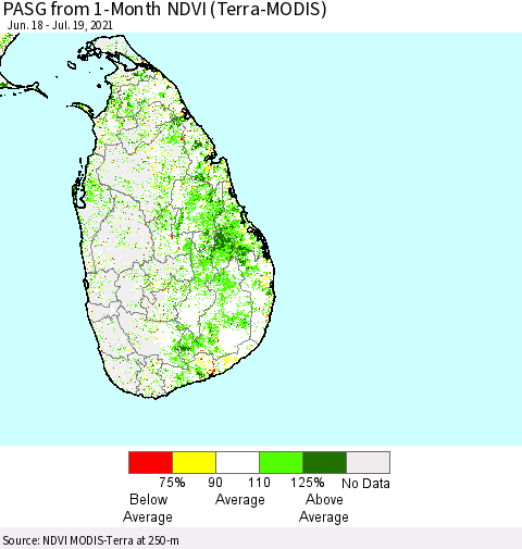 Sri Lanka PASG from 1-Month NDVI (Terra-MODIS) Thematic Map For 7/12/2021 - 7/19/2021