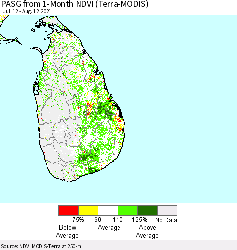 Sri Lanka PASG from 1-Month NDVI (Terra-MODIS) Thematic Map For 8/5/2021 - 8/12/2021