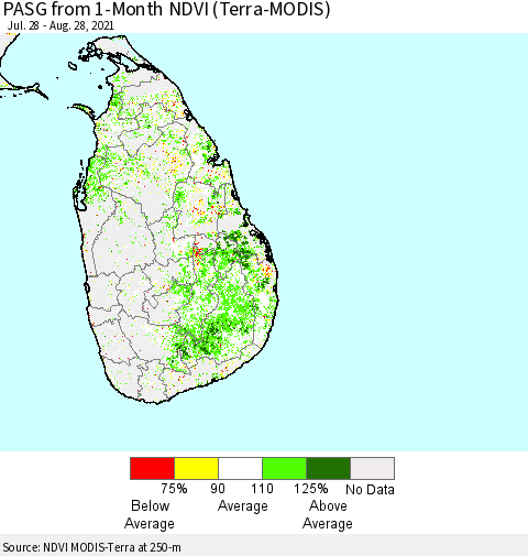 Sri Lanka PASG from 1-Month NDVI (Terra-MODIS) Thematic Map For 8/21/2021 - 8/28/2021