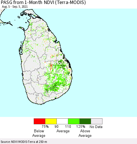 Sri Lanka PASG from 1-Month NDVI (Terra-MODIS) Thematic Map For 8/29/2021 - 9/5/2021