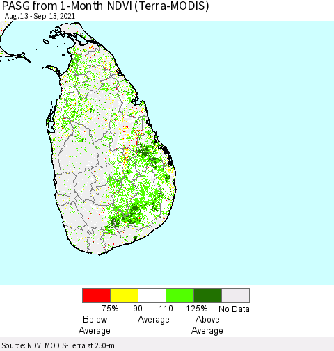Sri Lanka PASG from 1-Month NDVI (Terra-MODIS) Thematic Map For 9/6/2021 - 9/13/2021