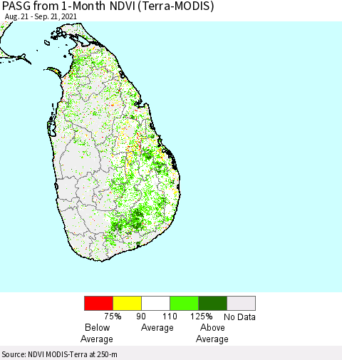 Sri Lanka PASG from 1-Month NDVI (Terra-MODIS) Thematic Map For 9/14/2021 - 9/21/2021