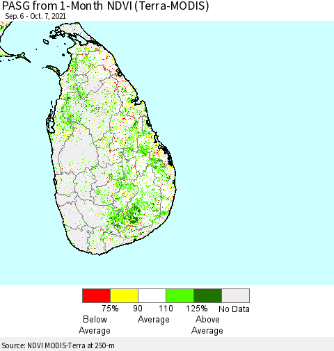 Sri Lanka PASG from 1-Month NDVI (Terra-MODIS) Thematic Map For 9/30/2021 - 10/7/2021