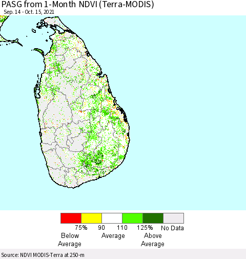 Sri Lanka PASG from 1-Month NDVI (Terra-MODIS) Thematic Map For 10/8/2021 - 10/15/2021