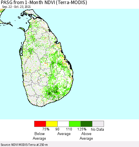 Sri Lanka PASG from 1-Month NDVI (Terra-MODIS) Thematic Map For 10/16/2021 - 10/23/2021