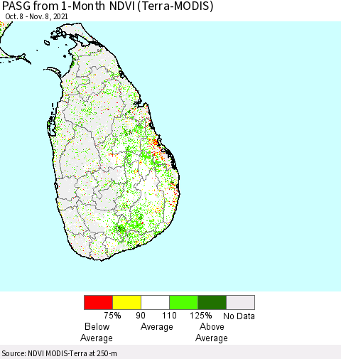 Sri Lanka PASG from 1-Month NDVI (Terra-MODIS) Thematic Map For 11/1/2021 - 11/8/2021