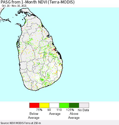 Sri Lanka PASG from 1-Month NDVI (Terra-MODIS) Thematic Map For 11/9/2021 - 11/16/2021