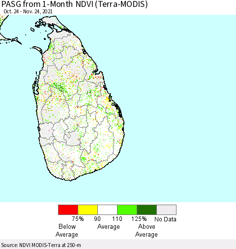Sri Lanka PASG from 1-Month NDVI (Terra-MODIS) Thematic Map For 11/17/2021 - 11/24/2021