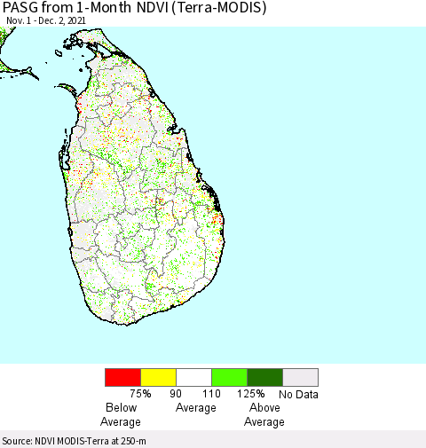 Sri Lanka PASG from 1-Month NDVI (Terra-MODIS) Thematic Map For 11/25/2021 - 12/2/2021
