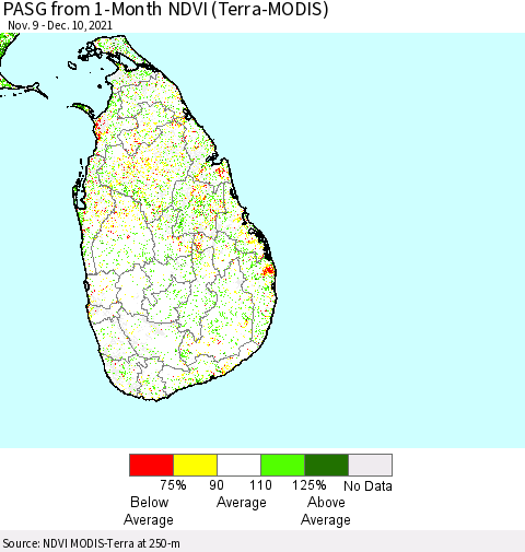 Sri Lanka PASG from 1-Month NDVI (MODIS-Terra) Thematic Map For 12/1/2021 - 12/10/2021