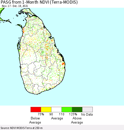 Sri Lanka PASG from 1-Month NDVI (Terra-MODIS) Thematic Map For 12/11/2021 - 12/18/2021