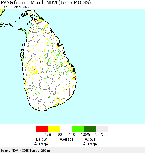 Sri Lanka PASG from 1-Month NDVI (Terra-MODIS) Thematic Map For 2/2/2022 - 2/9/2022