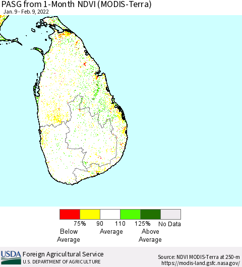 Sri Lanka PASG from 1-Month NDVI (Terra-MODIS) Thematic Map For 2/1/2022 - 2/10/2022